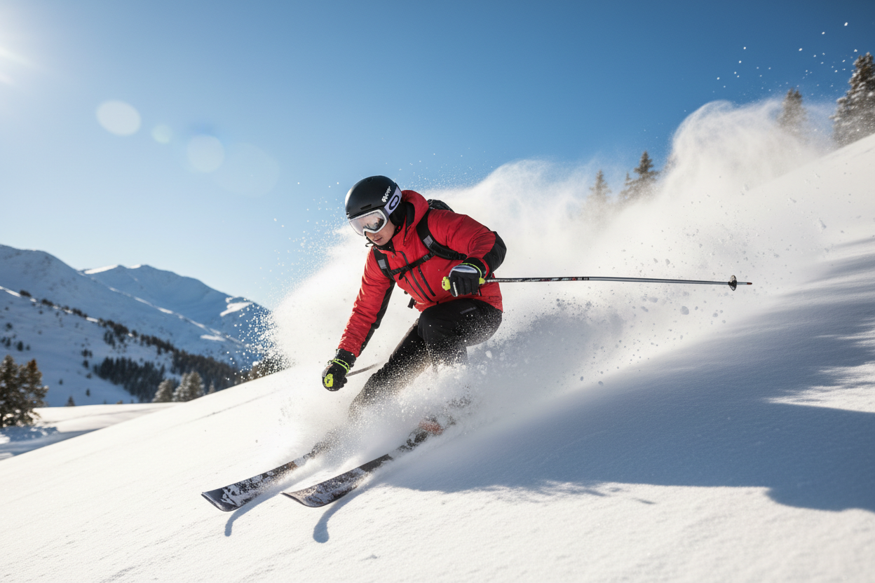 sciatore in azione foto impatto e fica giovanile