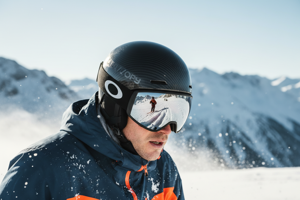 uomo che indossa casco da sci